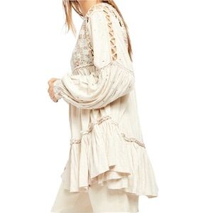Free People Much Love Cotton Tunic Dress Embroidered Ruffle Boho Festival